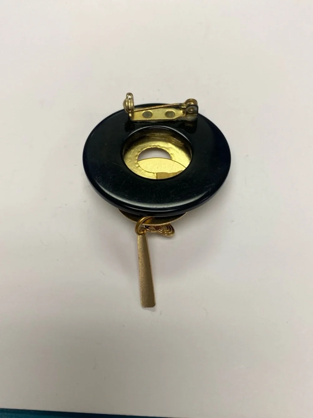 Gold and Black Circular Yin-Yang Pendant Brooch